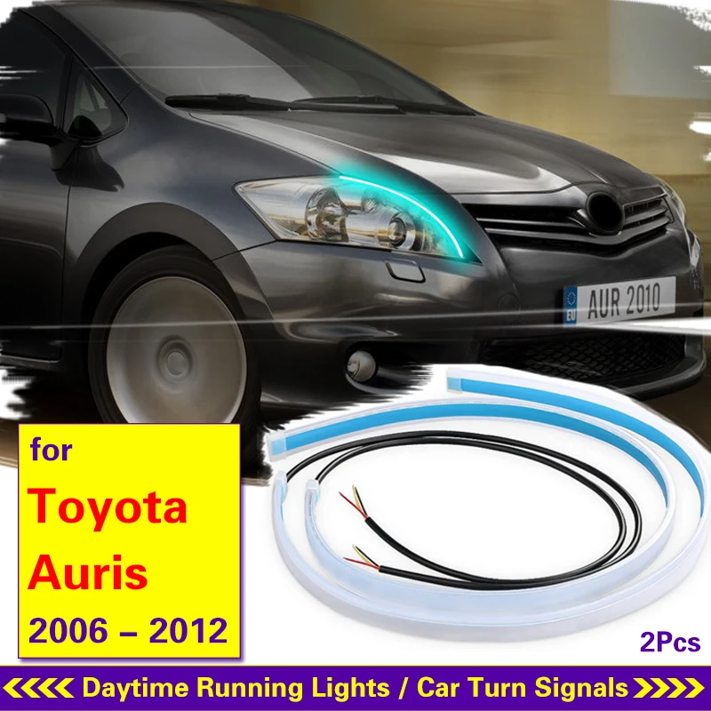 For Toyota Auris 2006-2012 DRL LED Daytime Running Lights Auto Headlights Flexible Waterproof LED Strip Turn Signal Lamp 2pcs