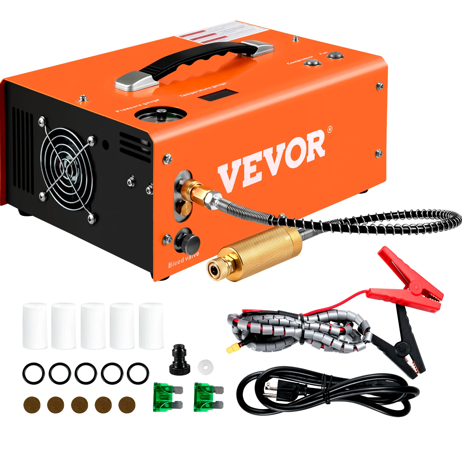 VEVOR PCP Air Compressor 4000/4500 PSI Portable 24V/12V PCP Airgun Compressor Auto/Manual Stop Suitable for Paintball, Air Rifle