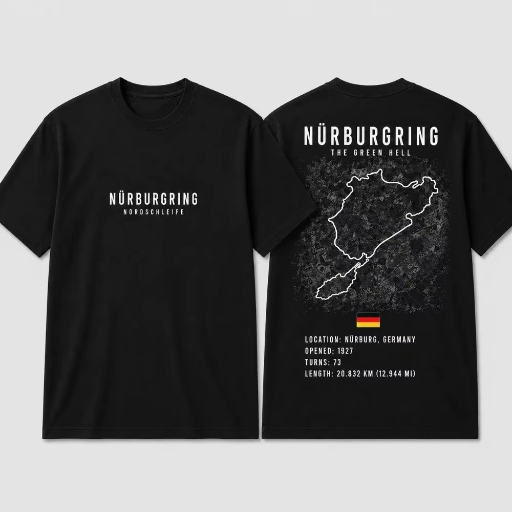 2026 Vintage Racing Circuit T-Shirt Kids Adults Motorsport Track Map Print Double Sided Loose Car Fan Family Matching Tee
