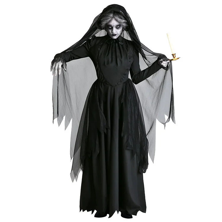 New Adult Halloween Cosplay Demon Ghost Princess Black Dress Lich King Vampire Cosplay Costume Ghost Bride Costume