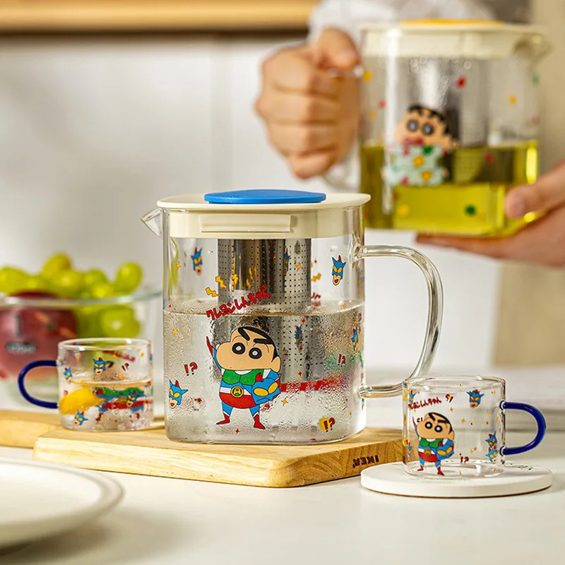 Crayon Shin-chan Glass Cold Kettle Small Teacup Teapot Set High Temperature Resistant Flower Tea Fruit Tea Household Cold Kettle