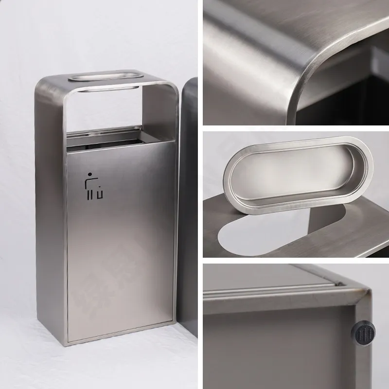 Commercial trash can with ashtray Large uncovered stainless steel shopping mall Elevator entrance Hotel lobby Office