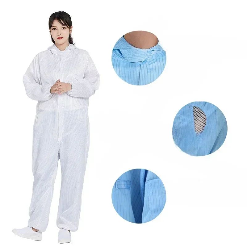 Dust-free Suit Anti-static Jumpsuit Spray Paint Suit Blue and White Workshop Purification Protective Clothing for Men and Women