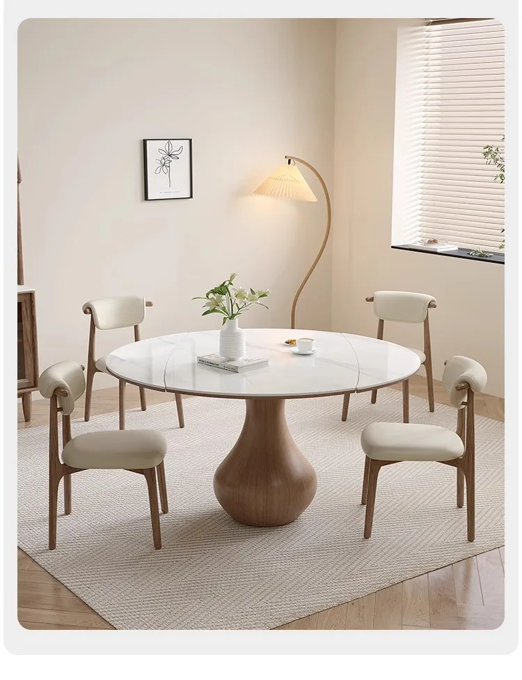 Nordic Stone Plate Dining Table and Chair Stretchable Square round Dual-Use Telescopic Single Column Folding