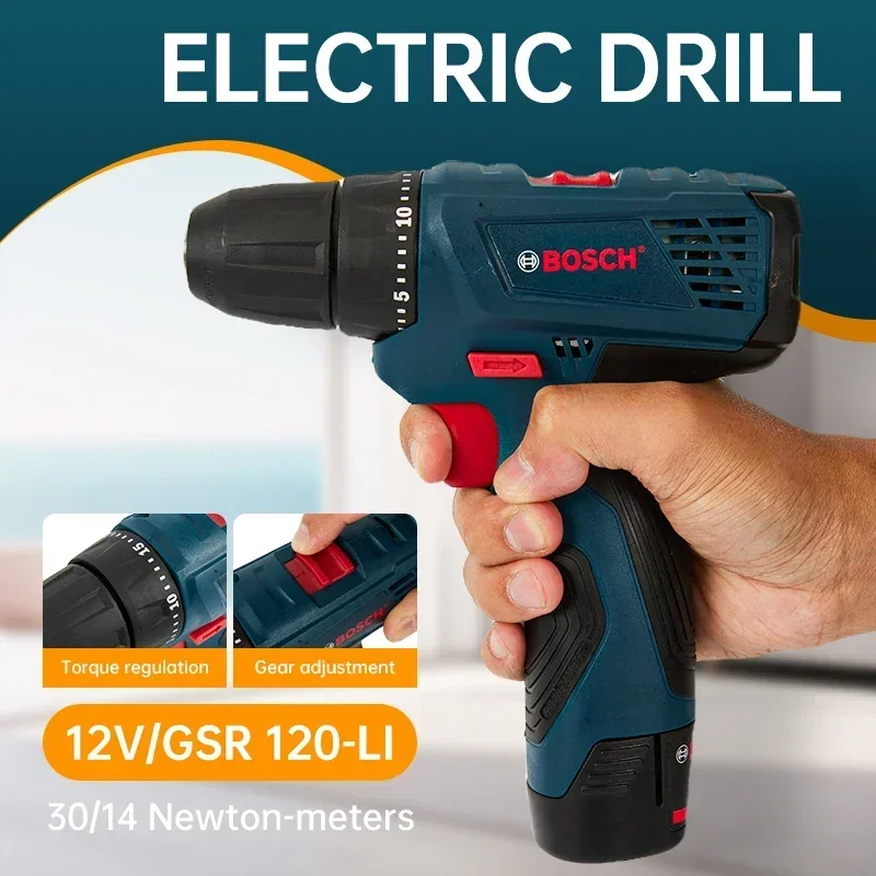 Bosch-Professional Cordless Electric Hand Drill, Multi-Function Screwdriver, Home DIY Tools, GSR120-LI