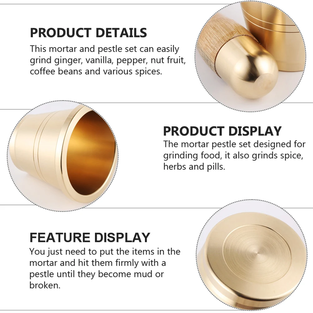 

1 set Copper Pestle Set For Spices Grinding Household Kitchen Small Powder Crusher Mortar Muddler Spice Crusher Garlic Presser