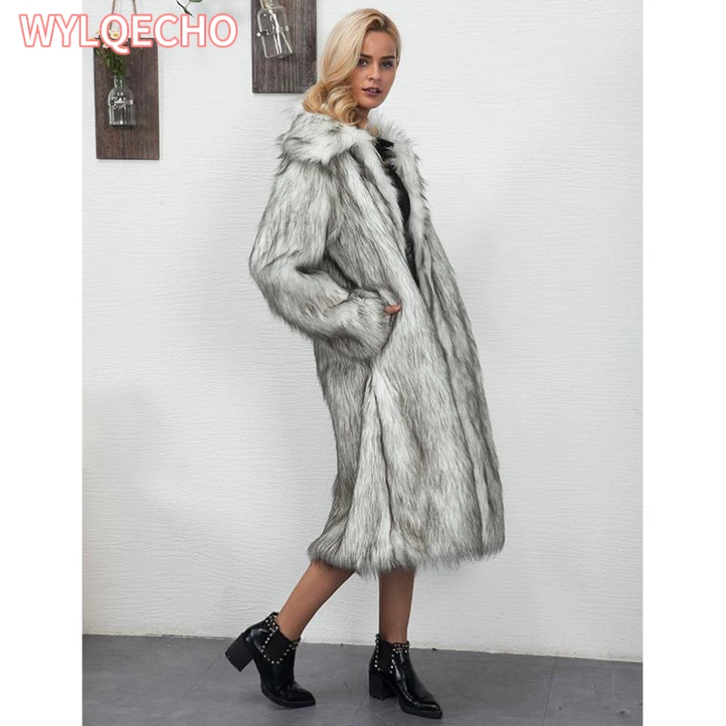 Winter Fox Fur Imitation Fur Coat Women's Long New Warm Raccoon Fur Coat Large Size Leisure Windbreaker XS-4XL