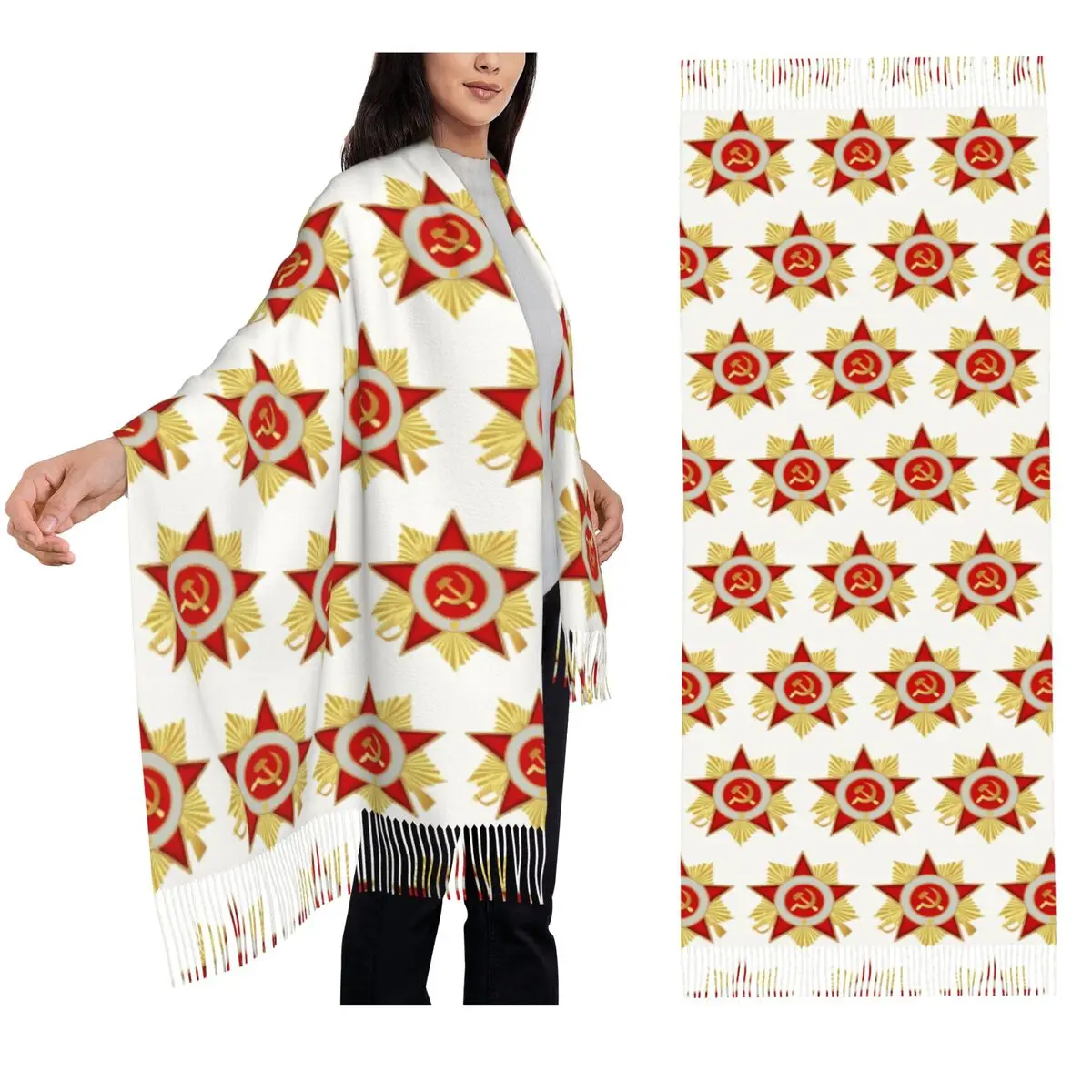 

CCCP Star Soviet Union USSR Scarf Tassel Scarves Women Soft Warm Shawls and Wraps Long Fall Winter Shawl Wrap