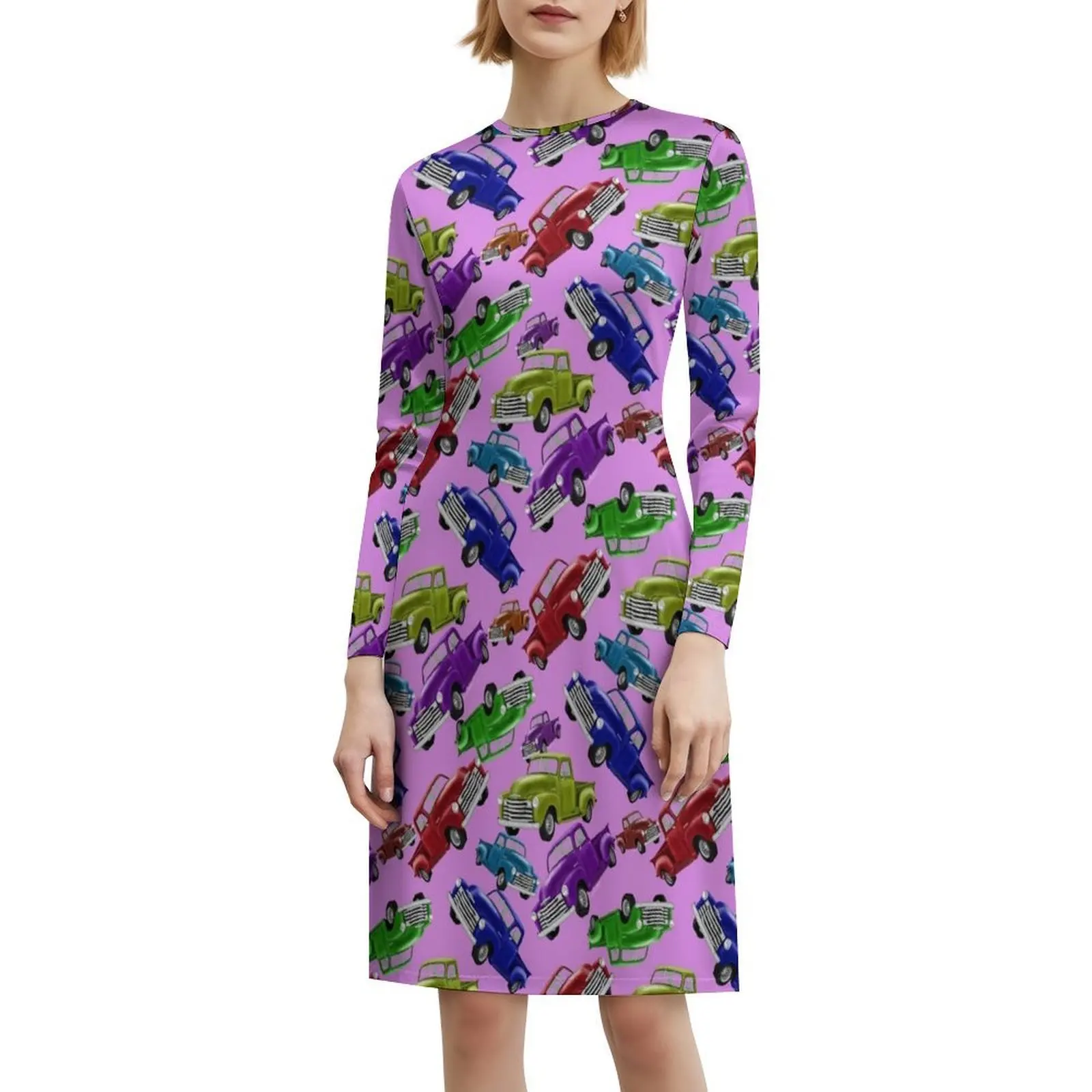 فستان بوهيمي بدون أكمام للشاحنات الصغيرة القديمة للنساء مطبوع عليه فساتين حفلات الشاطئ شاحنة حمراء شاحنة تشيفي حفلة بيك اب شاحنة قديمة #6