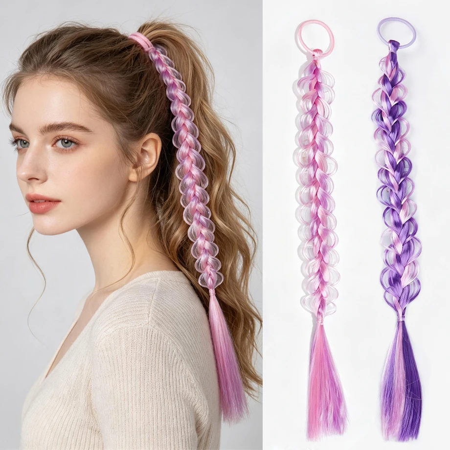18inch Synthetic Ponytail Hair Accessories Lanhua Braid Fishbone Braid Hairband Hair Accessories Elastic Headrope Hair Extension