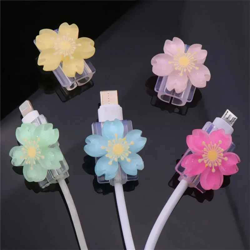 Cartoon Cute Protector Cover Candy Color Flowers Charger Protector Organizer Kawaii Data Line Cord Winder For iPhone Anti-break