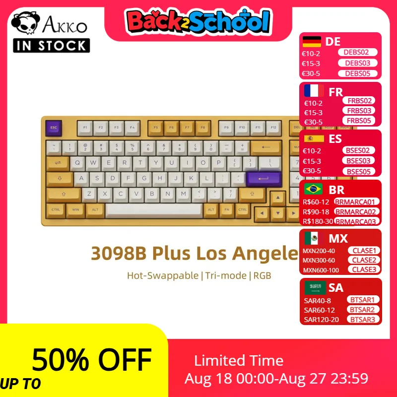 

Akko 3098B Plus Механическая клавиатура Los Angeles с возможностью горячей замены RGB ASA 98-клавишная беспроводная игровая клавиатура USB Type-C/2,4 ГГц/Bluetooth 5.0