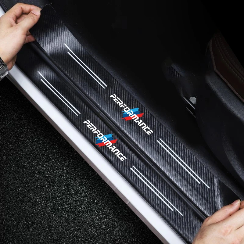 Car Carbon Fiber Door Sill Strip Anti-kick Sticker Anti-scratch Door Sill Strip For BMW Performance E46 E90 F10 F30 E61 E62 E93