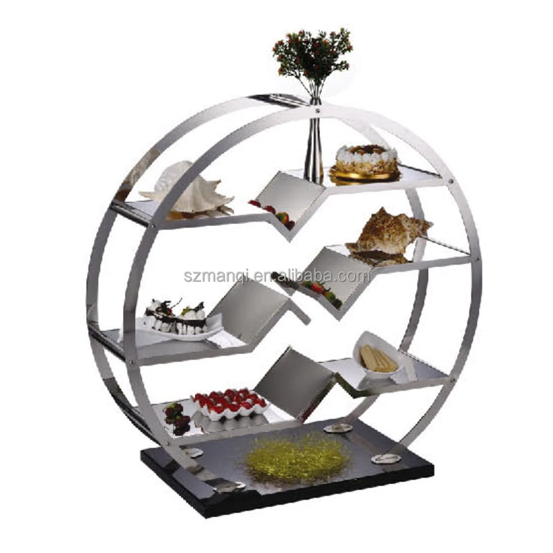 

Modern Multi-layer Afternoon Tea Cake Buffet Display Stand Round Luxury Stainless Steel for Wedding Restaurant