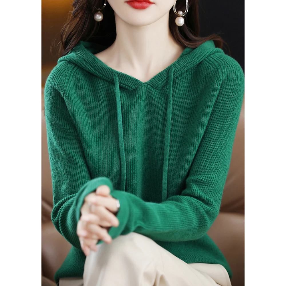 Sudaderas con capucha de Cachemira para Mujer, suéter de punto de lana gruesa, Jersey suelto, abrigo para Mujer, otoño e invierno, novedad de 2023