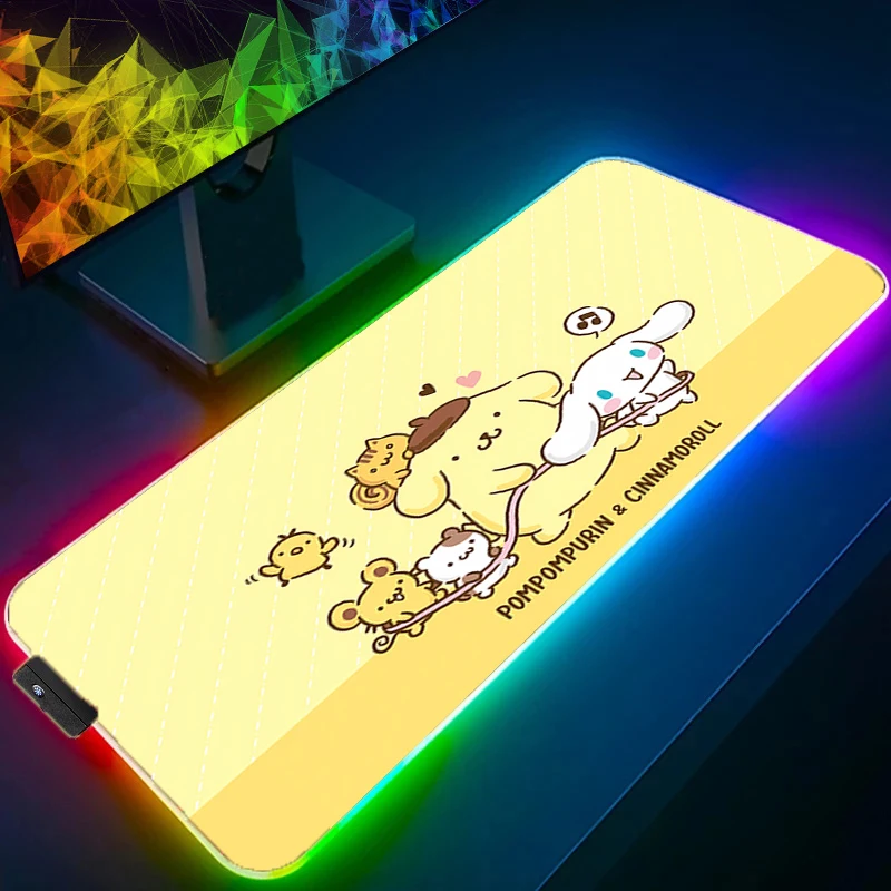 LED Mouse Pad P-pompompurin Backlight Gamer Gaming Accessories Speed Keyboard Rubber Lock Edge RGB Desk Mat 800x300 Anime Laptop