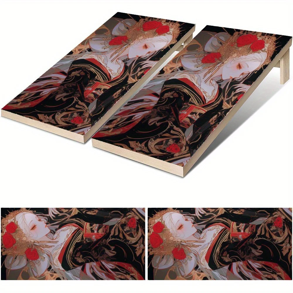 

Red Rose and Gold Pattern Beauty Waterproof Cornhole Board Vinyl Wraps, PVC Outdoor Game Board Design, Perfect for Sports & Leis