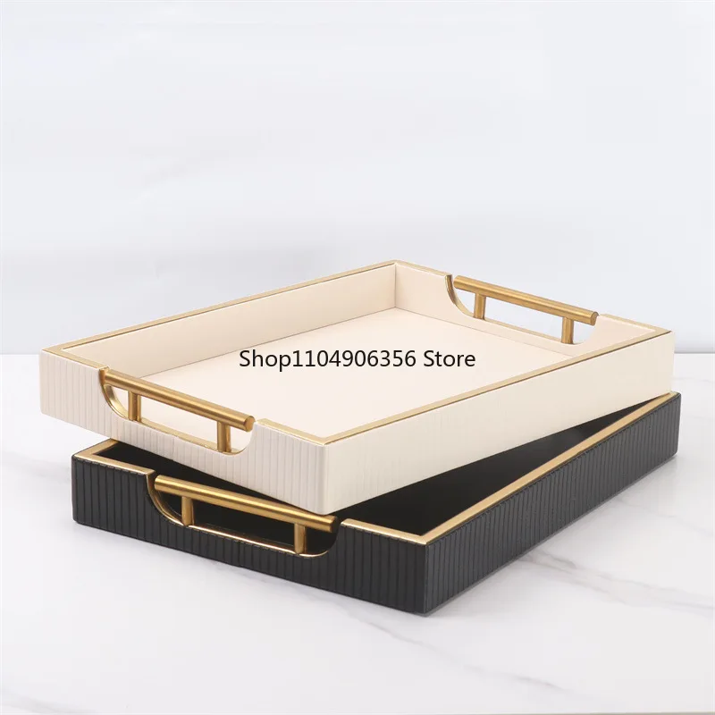 صينية زخرفية جلدية منزلية مبتكرة، صينية تخزين مدخل غرفة المعيشة، صينية تخزين طاولة القهوة لغرفة النموذج، صينية الشاي #4