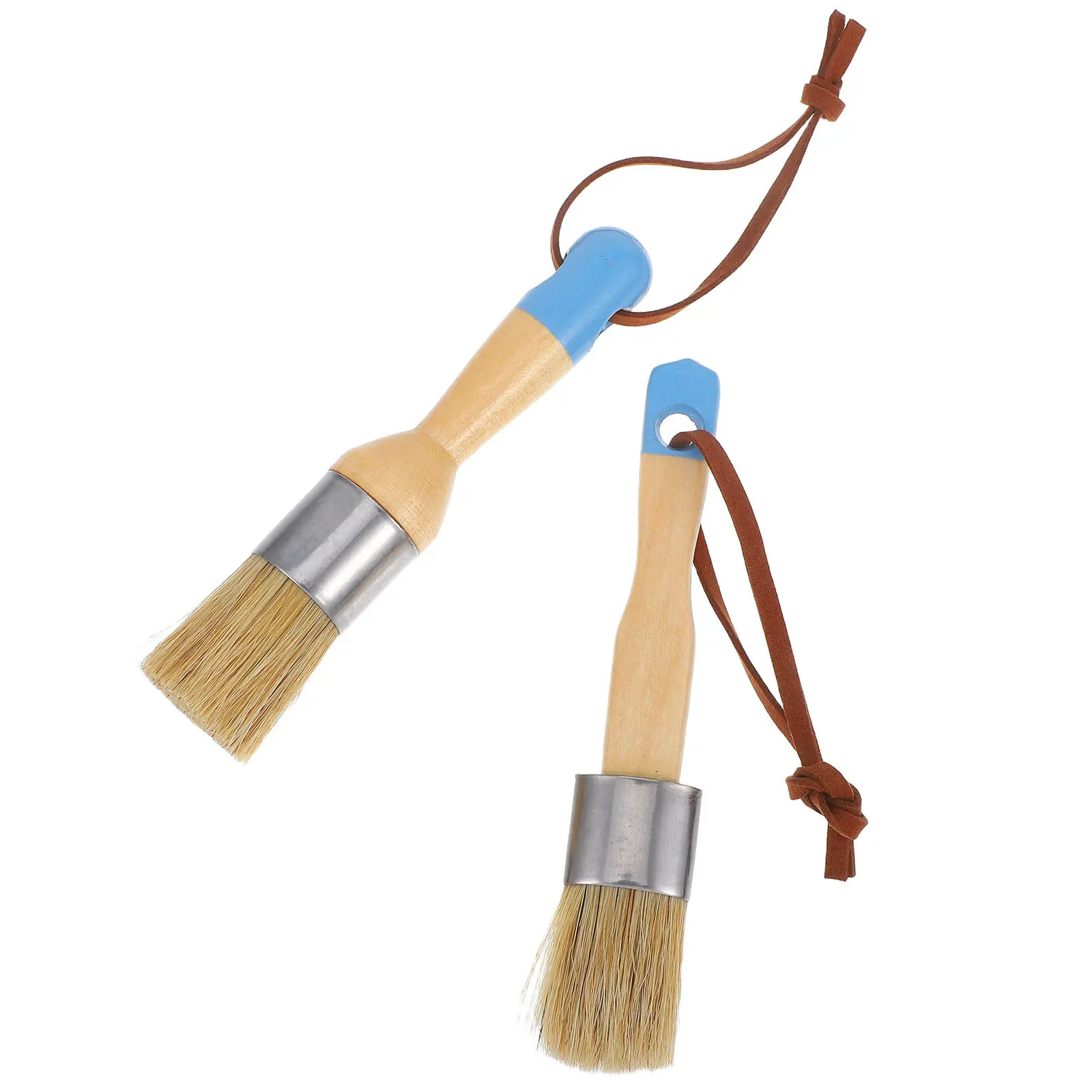 

2Pcs Round Head Bristle Brushes Birch Wood Handle for Furniture Refinishing Home Decor DIY Art Projects Stencil Wax