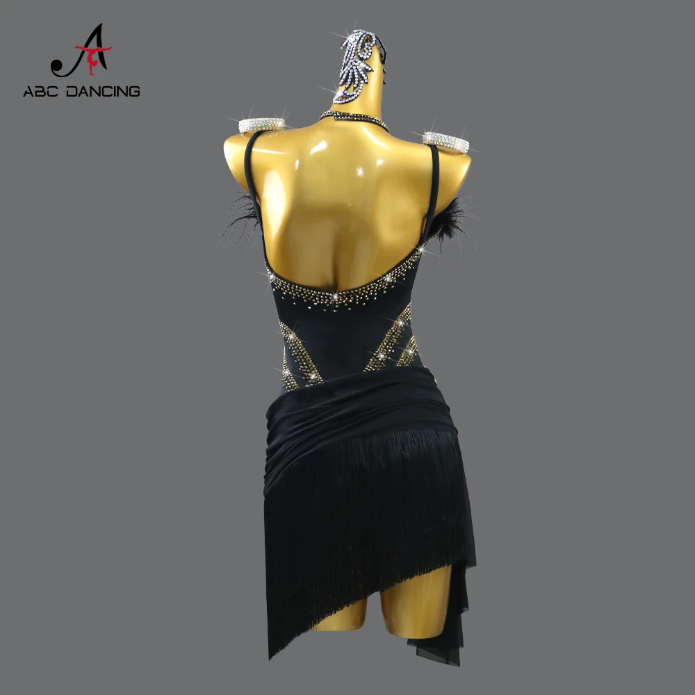 فستان رقص لاتيني فتاة الملابس الأمريكية مرحلة حفلة موسيقية أزياء سوداء 2025 أطفال قاعة الرقص مهدب دعوى المرأة أداء ملابس رياضية