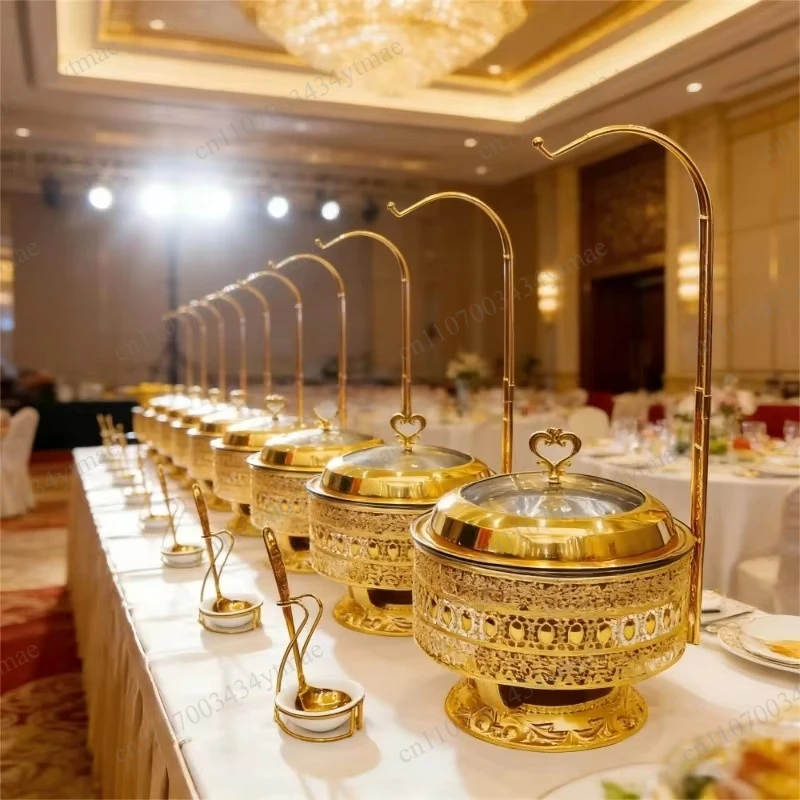 Gold High Side Chafing Dish Luxury Hanging Buffet Food Warmer Container Hotel Restaurant Catering