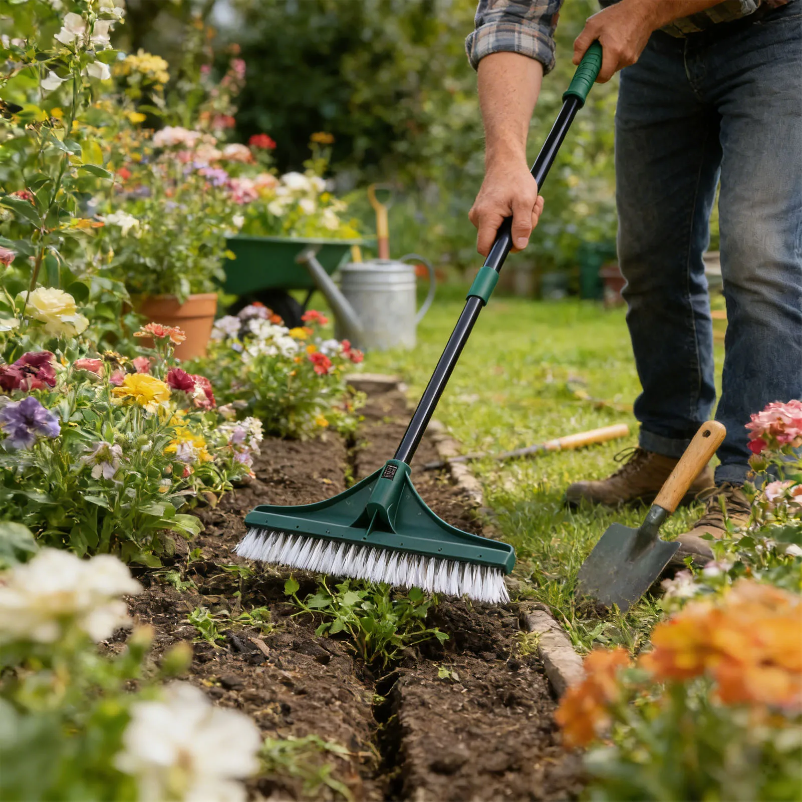 Artificial Turf Rake Easy Quick Remove Leaves Grass Brush Broom Lawn Leaf Rake with 3 Section Handle for Yard Cleaning