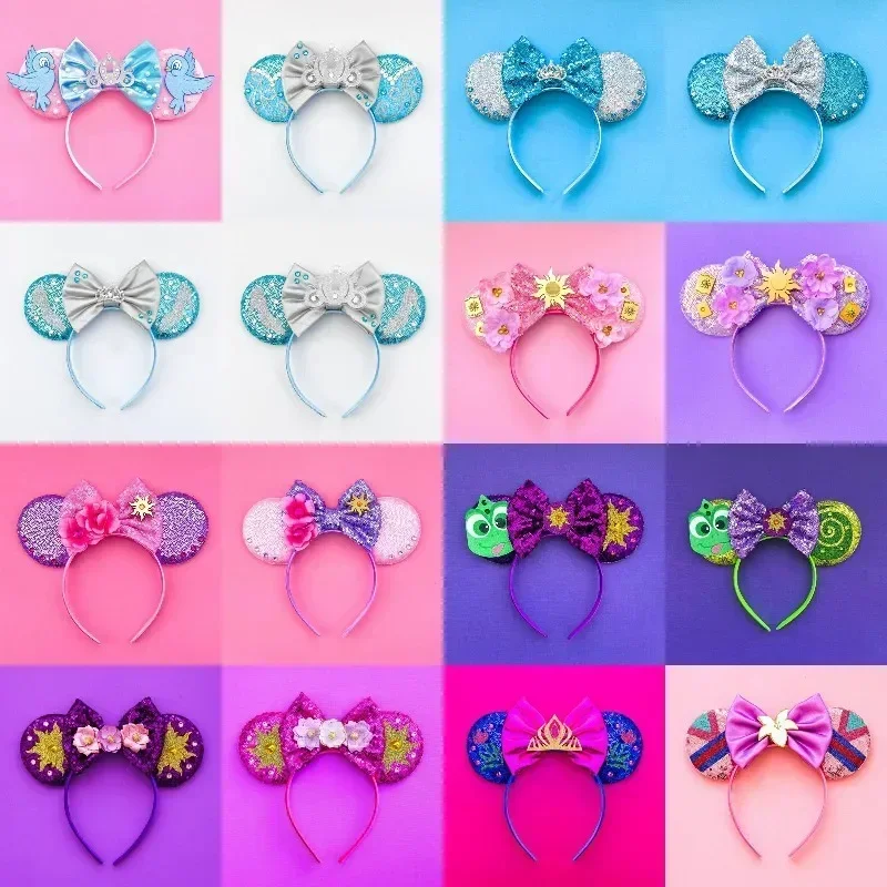 Disney-Meninas Rapunzel Acessórios para o Cabelo, Mulheres Orelhas Hairbands, Tangled Cabeça Bandas, lantejoulas Arco Headwear, Chameleon Girassol