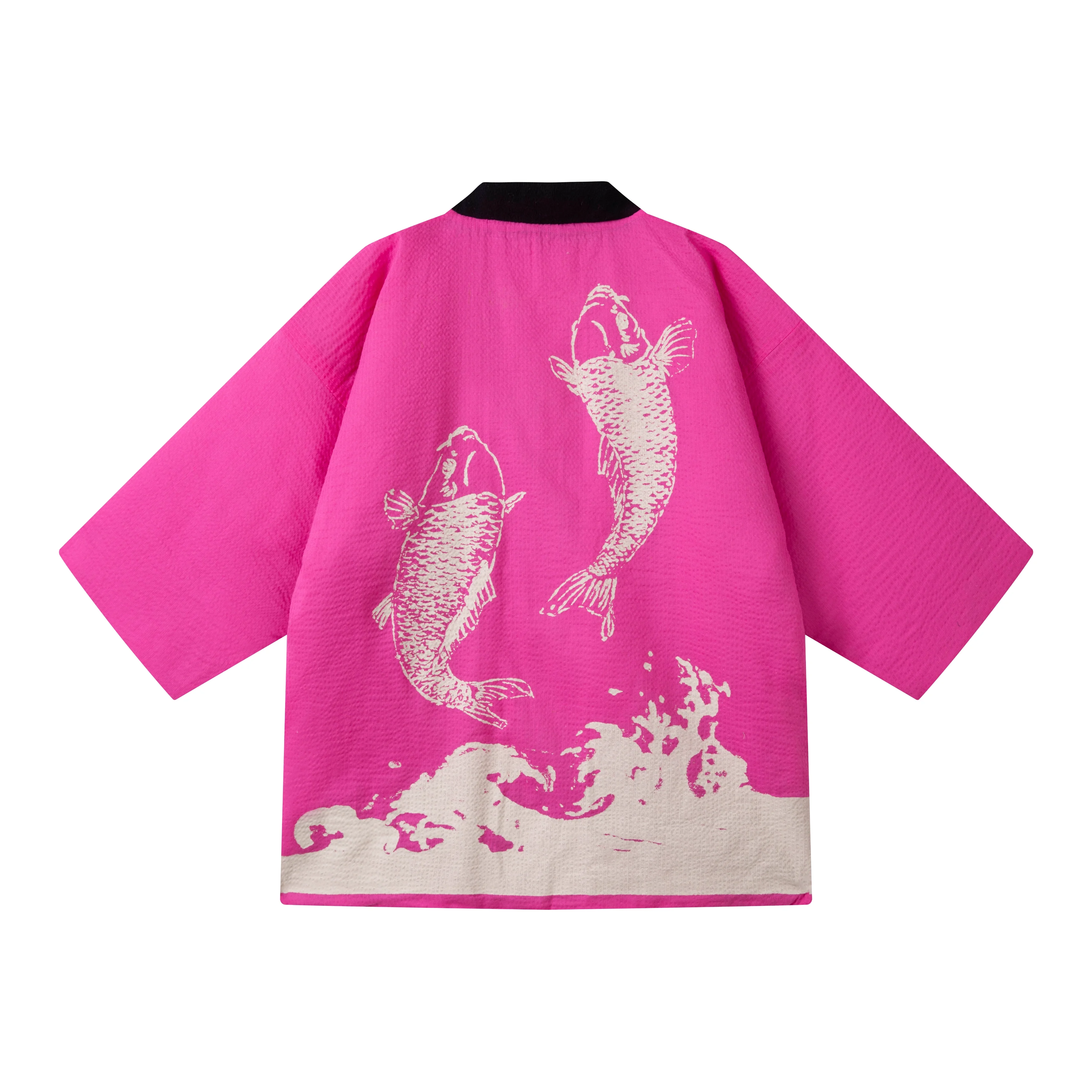 

Women's Kimono-style Hanten Jacket: Thickened Cotton Coat for Autumn/Winter with Printed Carp Design, Lightweight and Warm