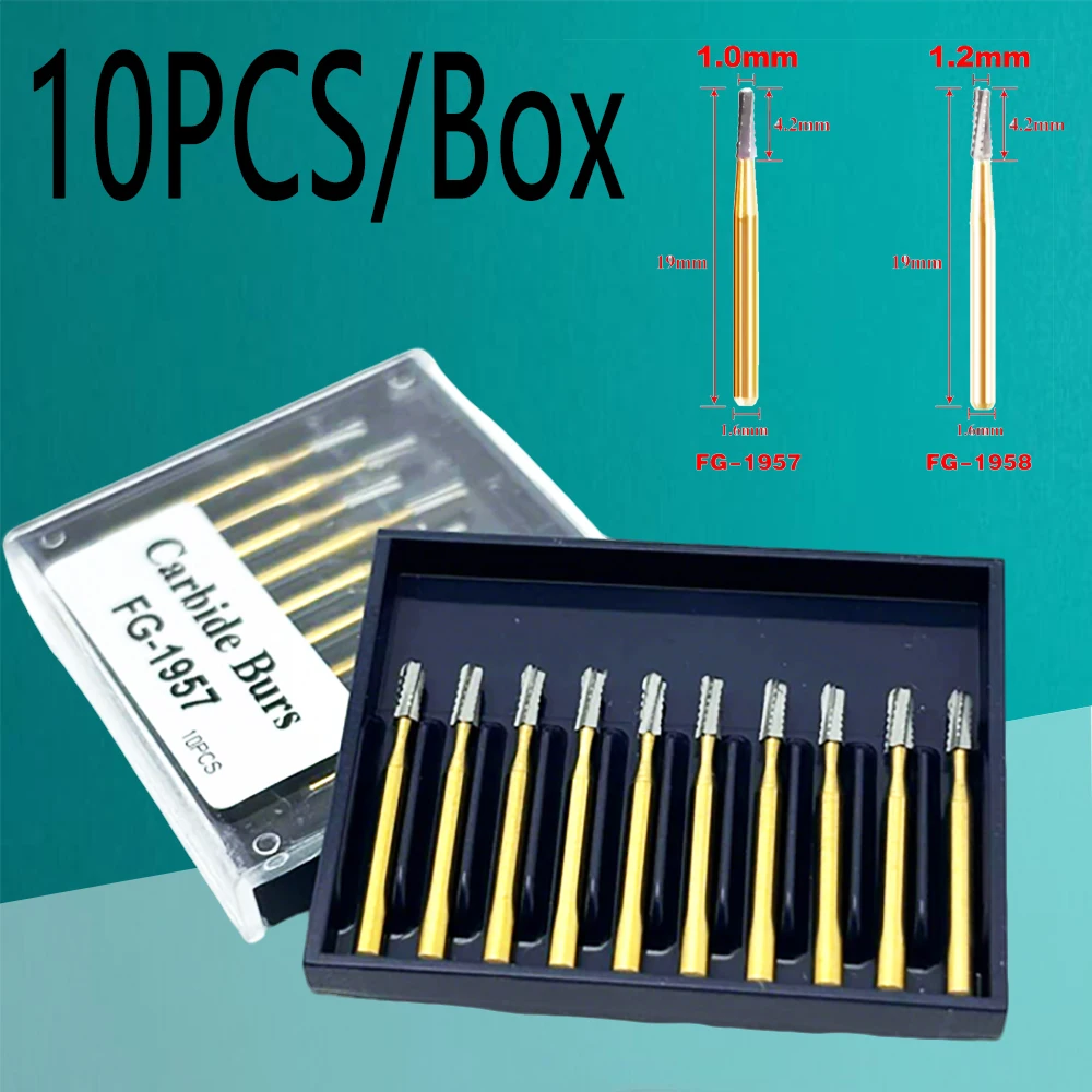 

Tungsten Carbide Dental Burs Set 10Pcs Tapered Fissure Cross Cut Drill Tools for High Speed Handpiece Restorative Dentistry