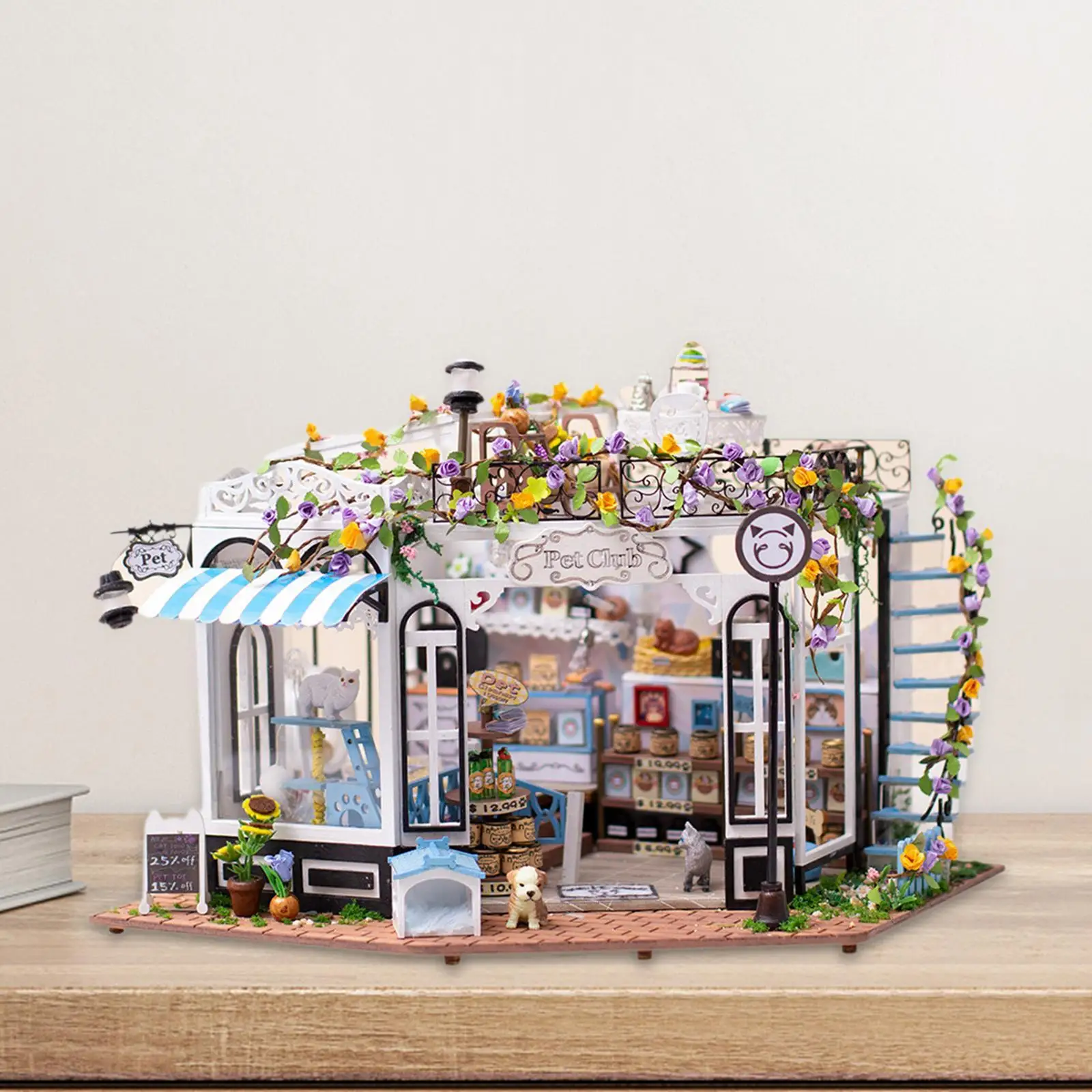 DIY Drewniany miniaturowy domek dla lalek Klub dla zwierząt z meblami Mały domek dla dorosłych