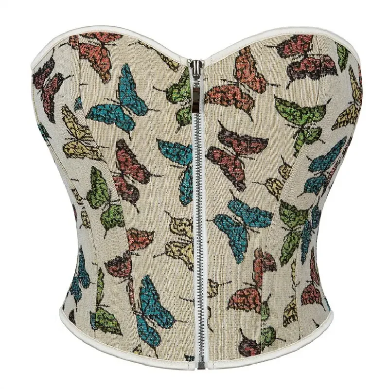 

Butterfly Pattern Overbust Corset Tank Crop Tops Strapless Off Shoulder Summer Camisole Underwear Female Bustier Top