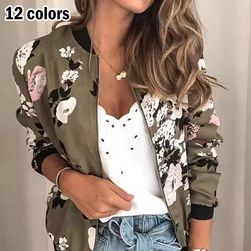 Women Autumn Blazer Retro Printed Coats Casual Long Sleeve Floral Outerwear