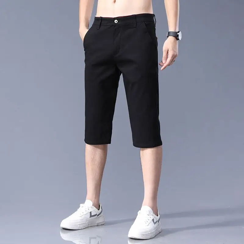 2024 Summer Thin Style Loose Casual Straight Appear Thin Temperament Handsome Fashion Solid Color Breathable Men's Shorts