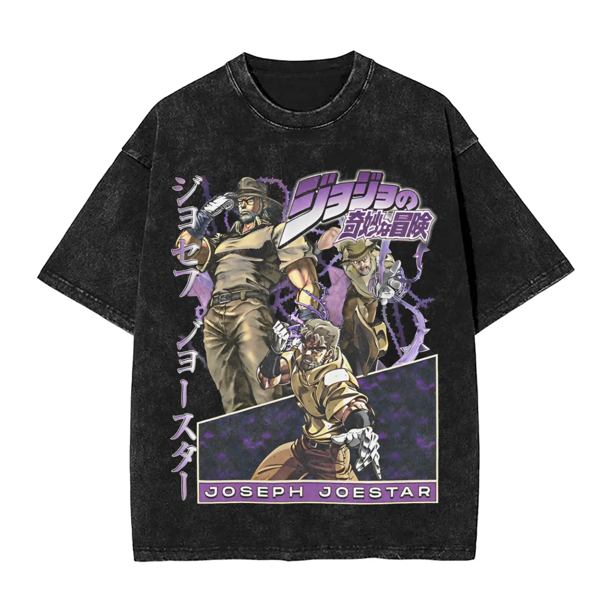 

Man T Shirt JJBA Anime Joseph Joestar Washed T-Shirts Trendy Cool Summer Tee Shirt Y2K Classic Print Cotton Tops Dropshipping