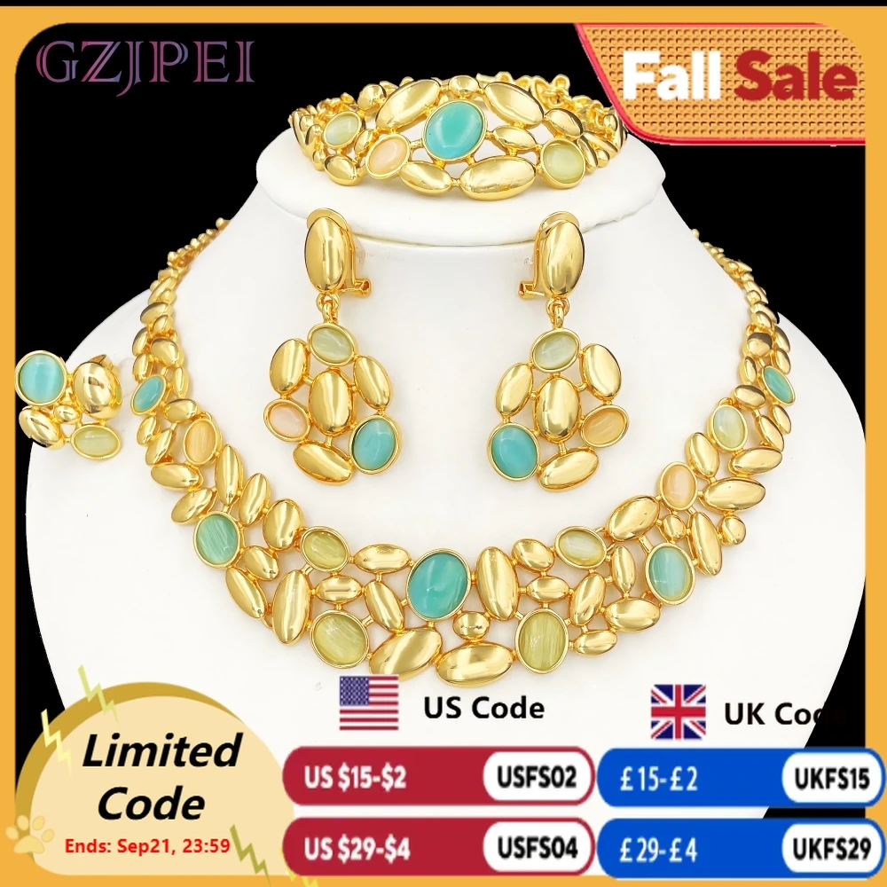 

GZJPEI элегантный комплект ювелирных изделий из опалового камня, роскошное позолоченное ожерелье, браслет, серьги, кольцо для Италии, свадебный подарок, новинка 2023 года