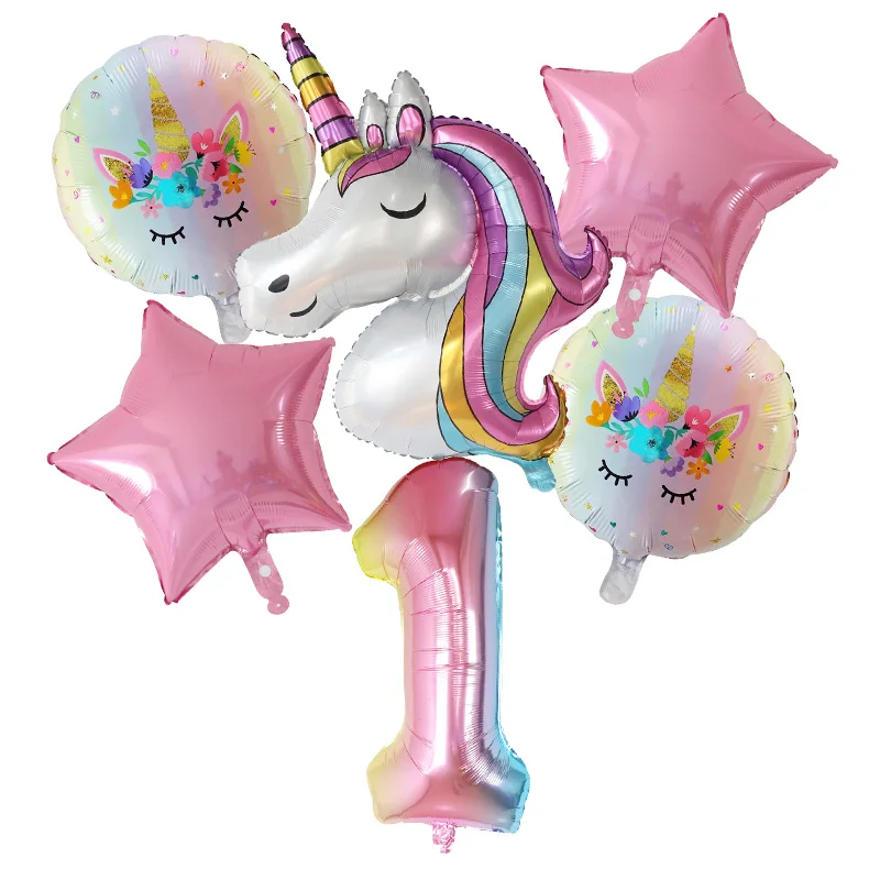 1Set Rainbow Unicorn Balloon 30 Inch Number Foil Balloons 1st Kids Unicorn Theme Birthday Party Decorations Baby Shower Globos