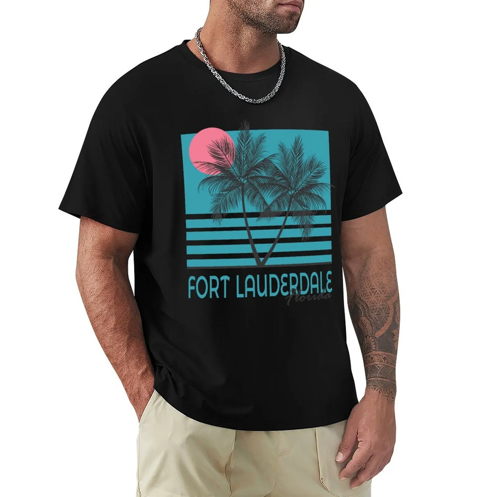 Fort Lauderdale Florida Souvenirs FL Vintage Palm Trees T-Shirt man t shirts for men T-Shirt