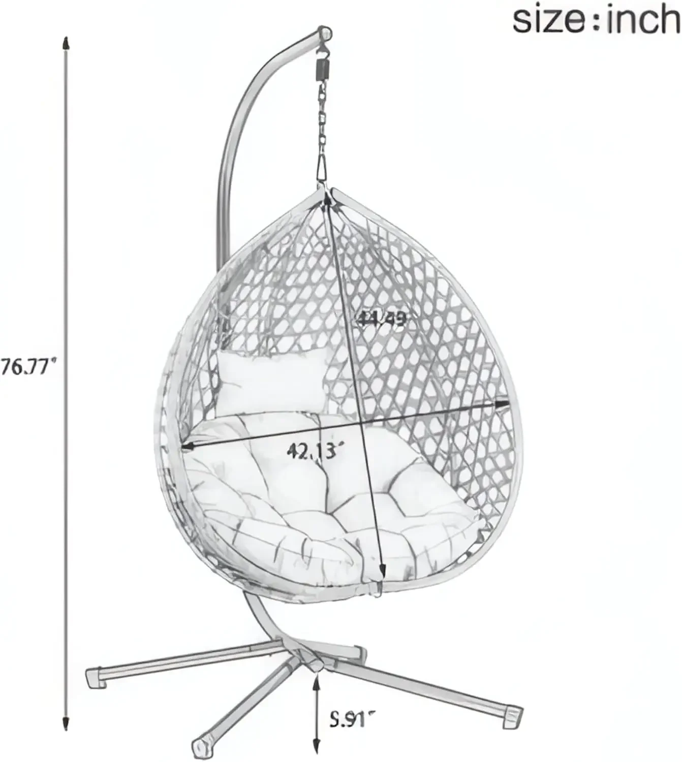Hammock Chair with Stand, Foldable Egg Chair, Brown | HDPE Rattan Weave, Removable Cushion, Indoor Outdoor Use, Foldable Frame,