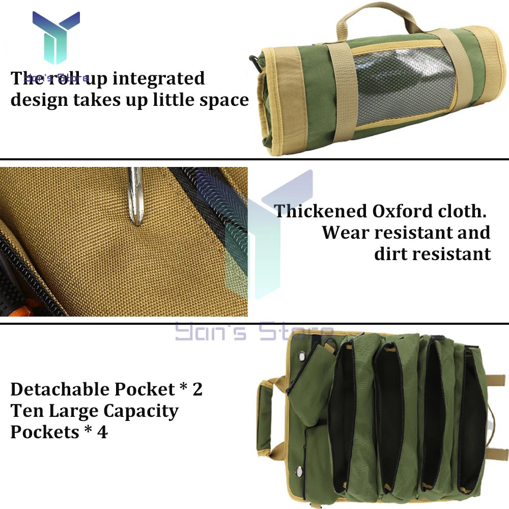 Multi-Purpose Hardware Tool Bag Professional Multi-Pocket Rolled Portable Storage Bag Rolled Waterproof Storage Wrench Bag