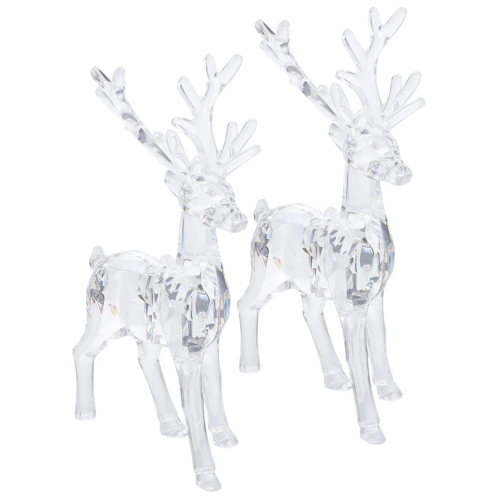 2 Pcs Christmas Elk Home Decor Figurines Decors Small Acrylic Decorations Miniature Clear