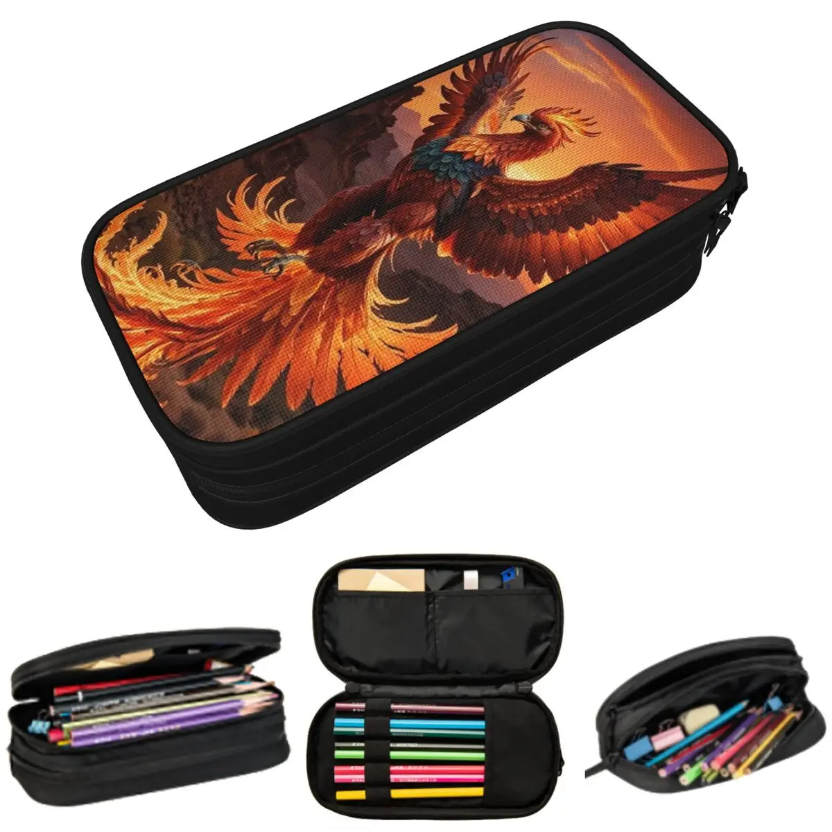 Federmäppchen mit mythischem Phönix-Vogel mit feurigen Flügeln für Jungen und Mädchen, Geschenke, Stiftbox, Stifttasche, Schreibwaren, Stifthalter-Tasche