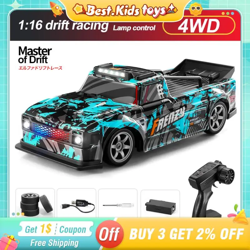 1/16 RC Four-wheel Drive Drift Car Racing LED Lighting Competitive Remote Control High Speed Vehicle Tire Replace Kids Toys Gift