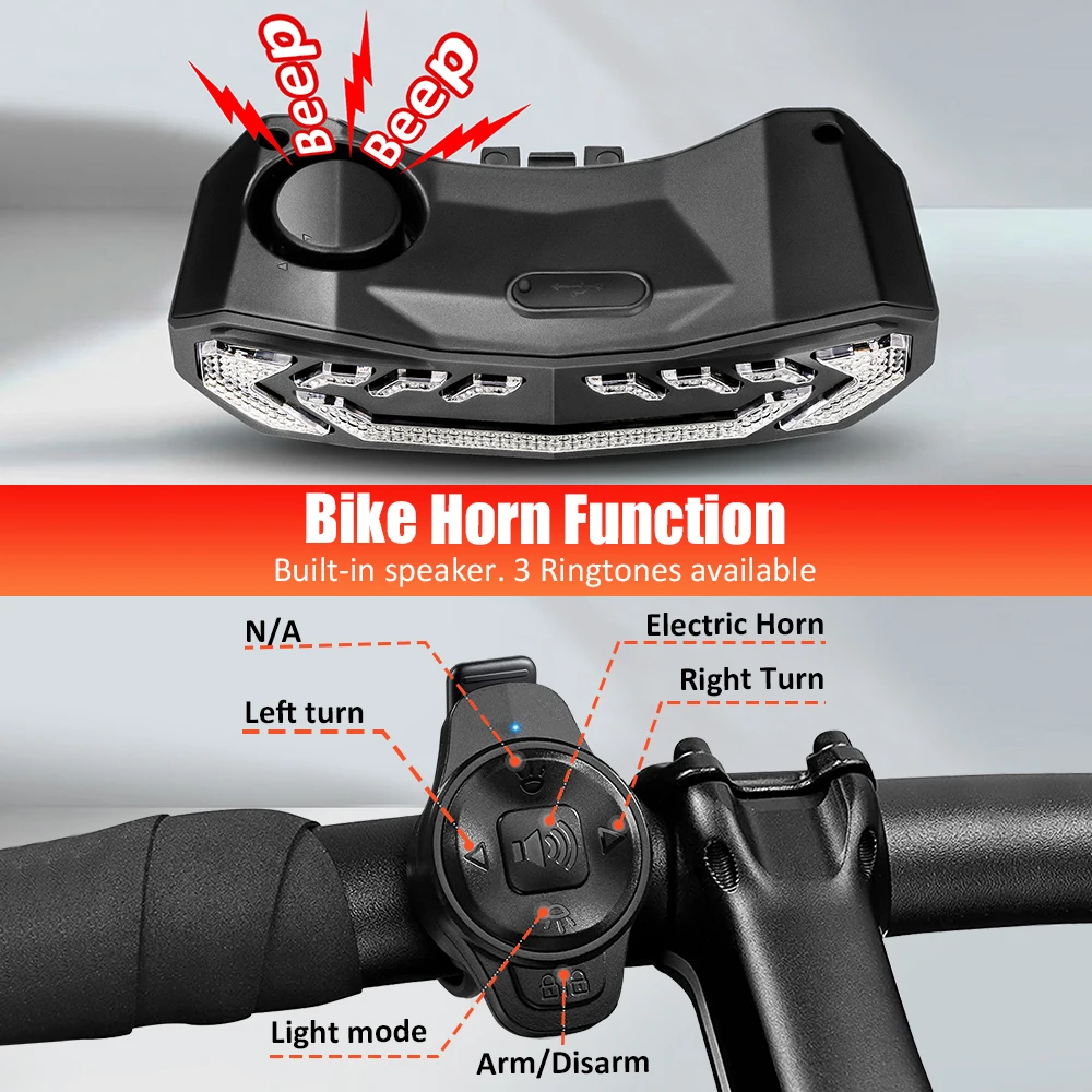 Awapow Bicycle Alarm Anti Theft Bike Taillight Alarm LED Waterproof Tail Light With Mounting Bracket 5In1 Intelligent Bike Lamp