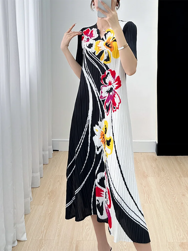 Wrinkle positioning printed dress  long dresses for women  maxi dresses for women  vestido feminino  LOOSE FIT