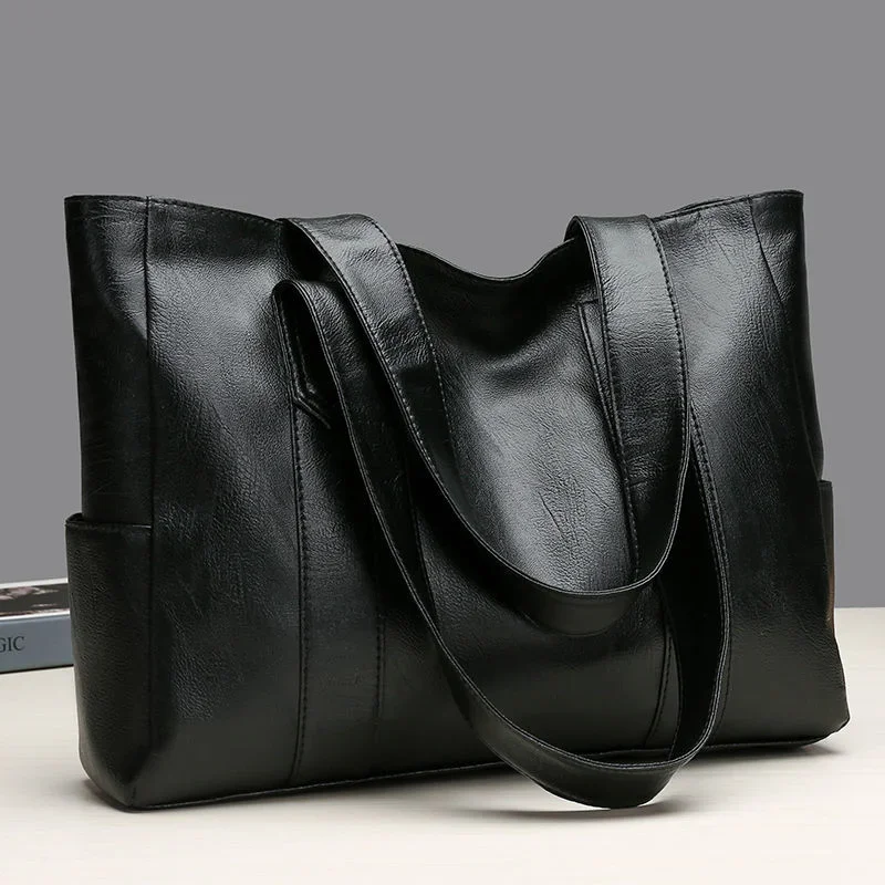 2024 New Casual PU Leather Large Capacity Tote Bags for Women Fashion Solid Color Zipper Female Shoulder Bag Ladies Handbag