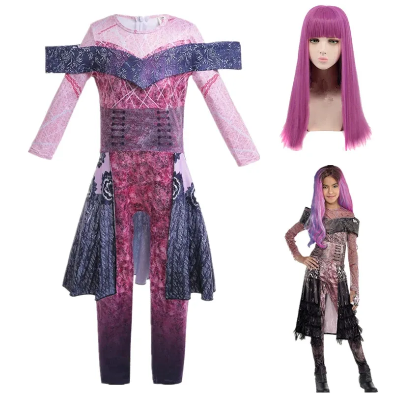 

Kids Descendants 3 Mal Costume For Girls Evie Cosplay Costume Kids Fantasia Halloween Clothes Wig Birthday Party Fancy Jumpsuits
