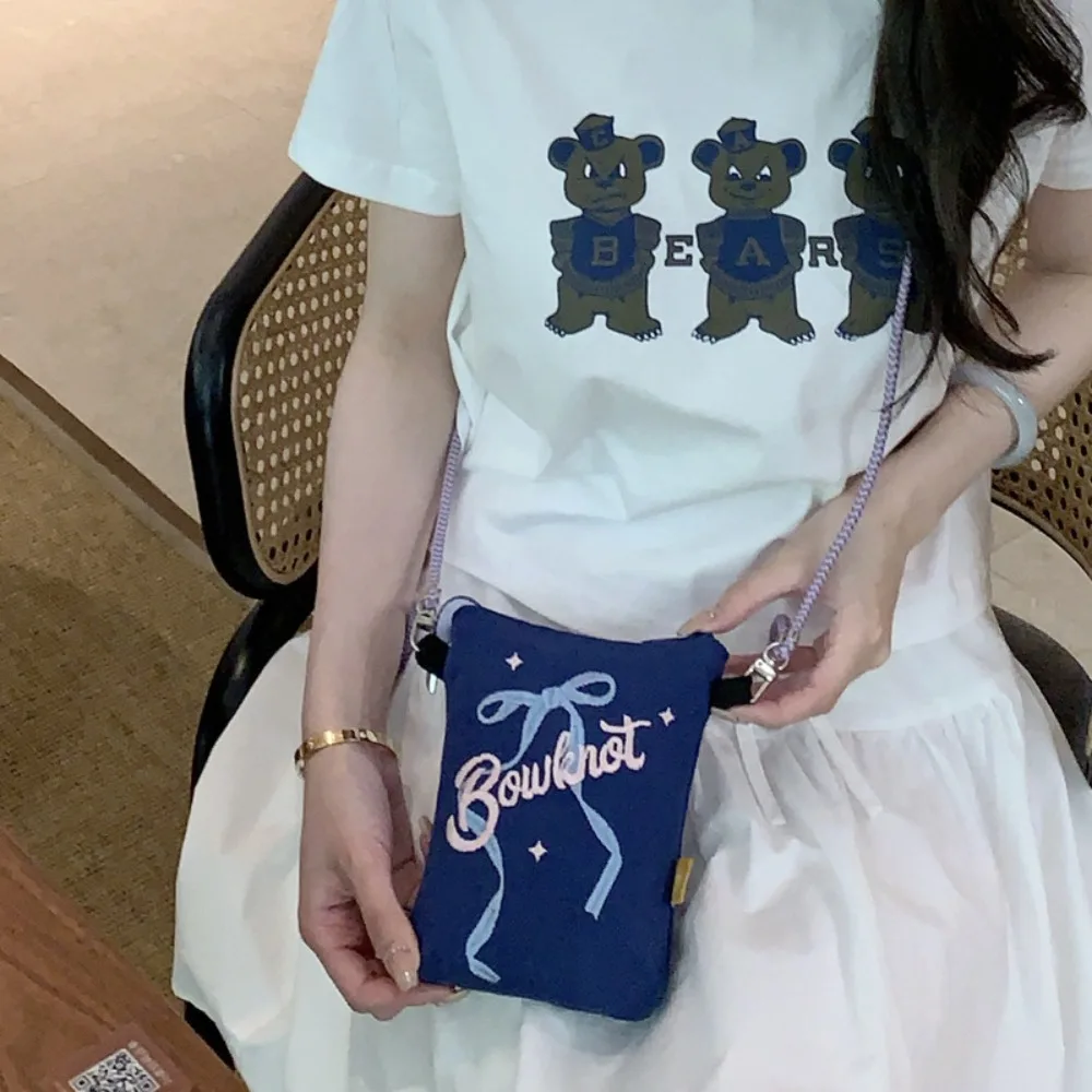 

Sweet Bowknot Embroidery Shoulder Bag Blue Denim Y2K Mobile Phone Bag Korean Style Storage Bag Crossbody Phone Bag Woman