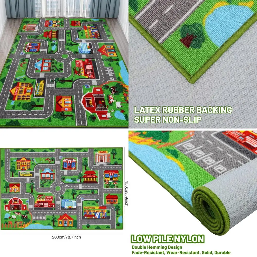 

Kids Carpet Playmat Rug 78.7x59, Car Rug for Kids Cars, Non-Slip Town City Road Map Kids Rug for Playroom Bedroom Boys, Kids Car