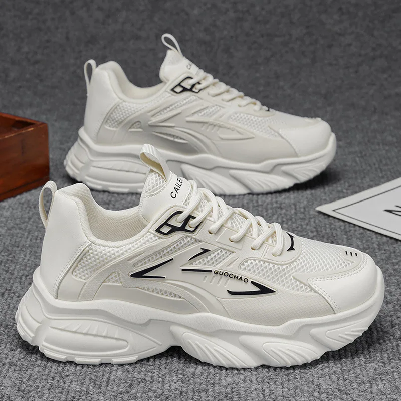 Men's Casual Running Shoes Spring Breathable Mesh Thick Sole Shock-Absorbing Sports Dad Trendy Shoes for Comfortable Wear