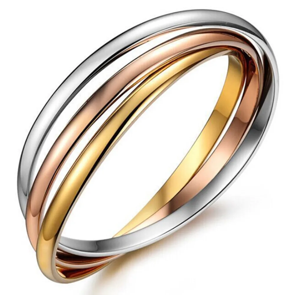 Trendy Tri-Color Bangle for Women Inner 69mm Stackable Stainless Steel Ring IP Plated Rose Gold Tone Layered Jewelry Daily Wear